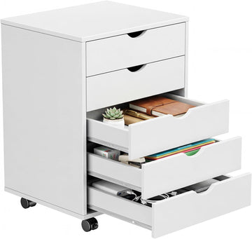 5 Drawer Mobile File Cabinet, Printer Stand with Wheels | Wood Under Desk Storage Cabinet, Rolling Printer Cart