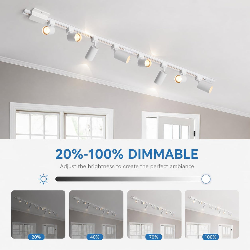 8FT LED Track Lighting Kit with 3-Color GU10 Bulbs, Dimmable 6 Lights White