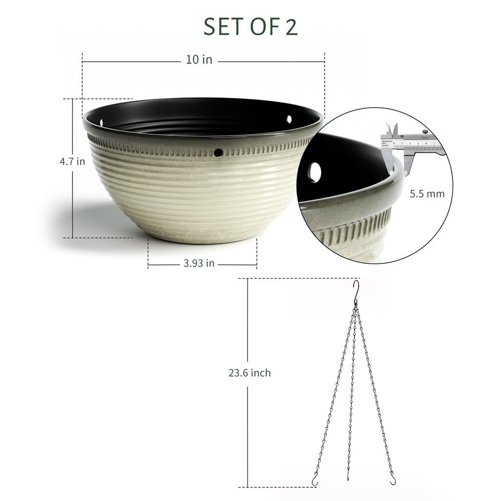 10Inch Hanging Planters Outdoor Indoor, Glazed Hanging Basket with Drainage