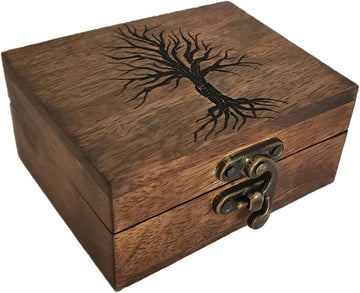 Tree of Life Engraved Wooden Decorative Box, Jewelry Box for Keepsake, Trinket Box (5.75 x 4.75 x 2.5)