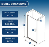Pivot Shower Door 32-33.2" W x 72" H, Frameless Pivot Shower Door, 1/4"(6mm) SGCC Tempered Glass Shower Door