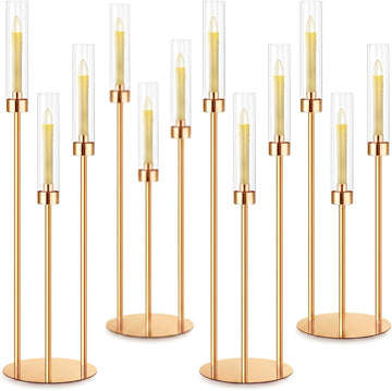 4 Set 3 Arm Candelabra Centerpiece 33.8 Inch Candle Holder Gold Candelabra Metal Floor Pillar Candlesticks for Tables