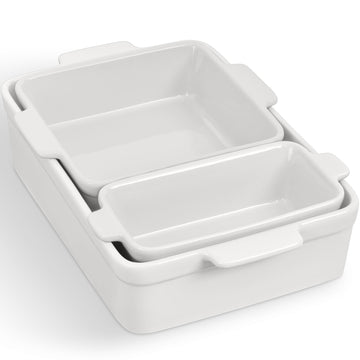 3-Piece Ceramic Casserole Baking Dish Set Vanilla