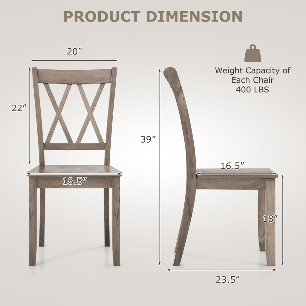 Solid Rubberwood Dining Chairs, Set of 4, Brown Farmhouse X-Back