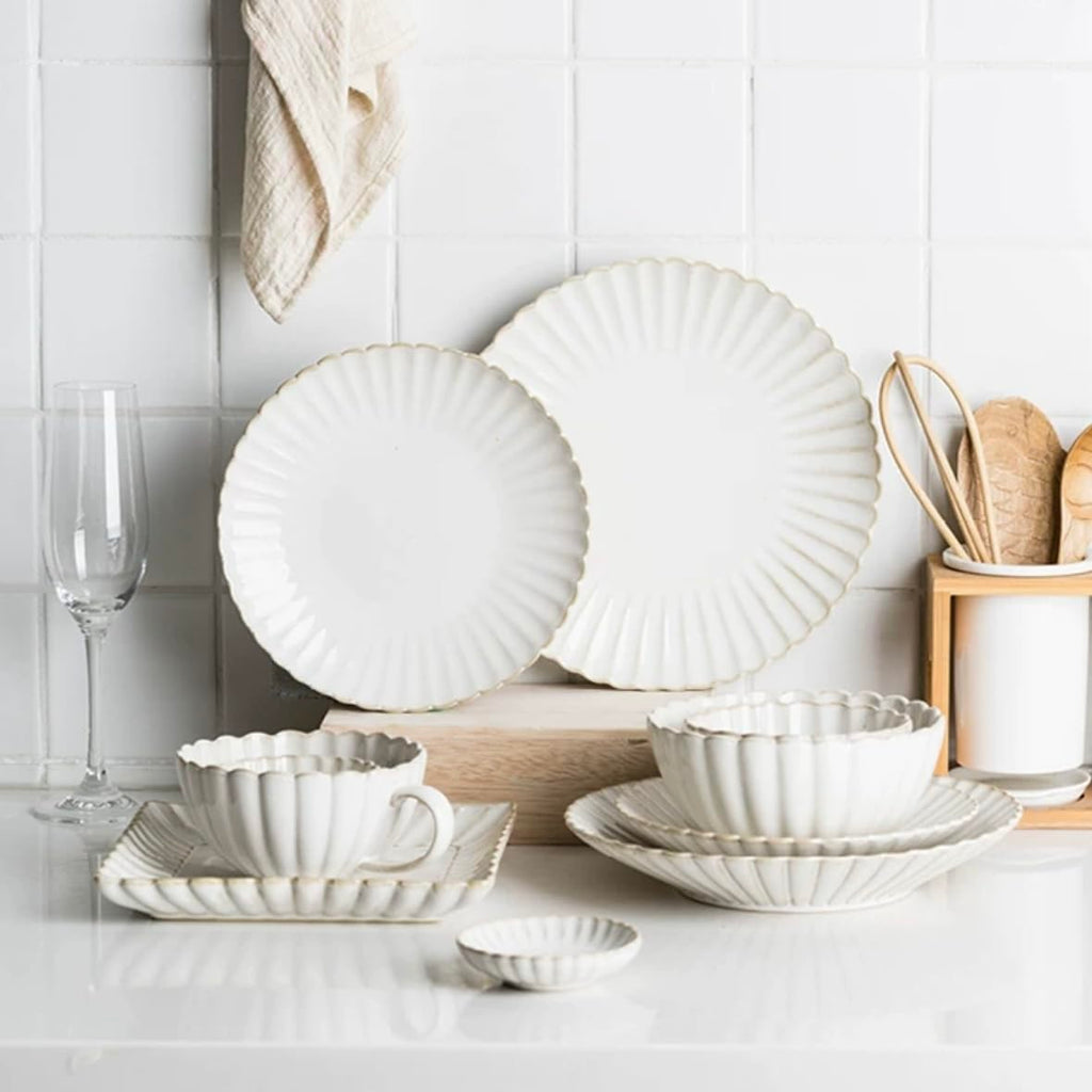 12-Piece Sunflower shape Ceramic Kitchen Dinnerware Set, Service for 4, Porcelain Dishes Dinner Set with Dinner