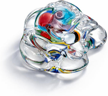 Murano Style Art Glass Colorful Flower Paperweight Hand Blown - Keepsake