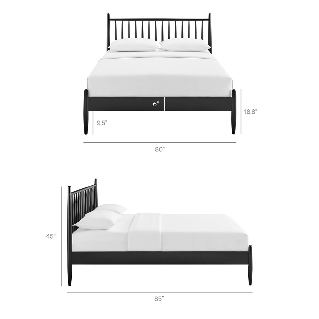 Zane King Size Spindle Bed in Black - Solid Wood Platform Bed Frame with Headboard, No Box Spring Needed