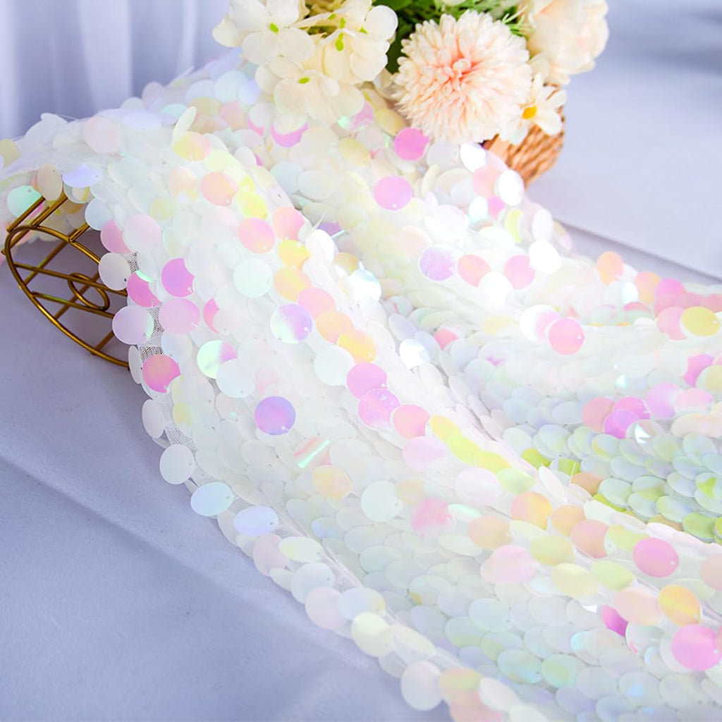 Iridescent White Sequin Fabric by The Yard Big Sequins 18mm Flip Sequin Fabric Glitter Sequence Fabric Mesh Material