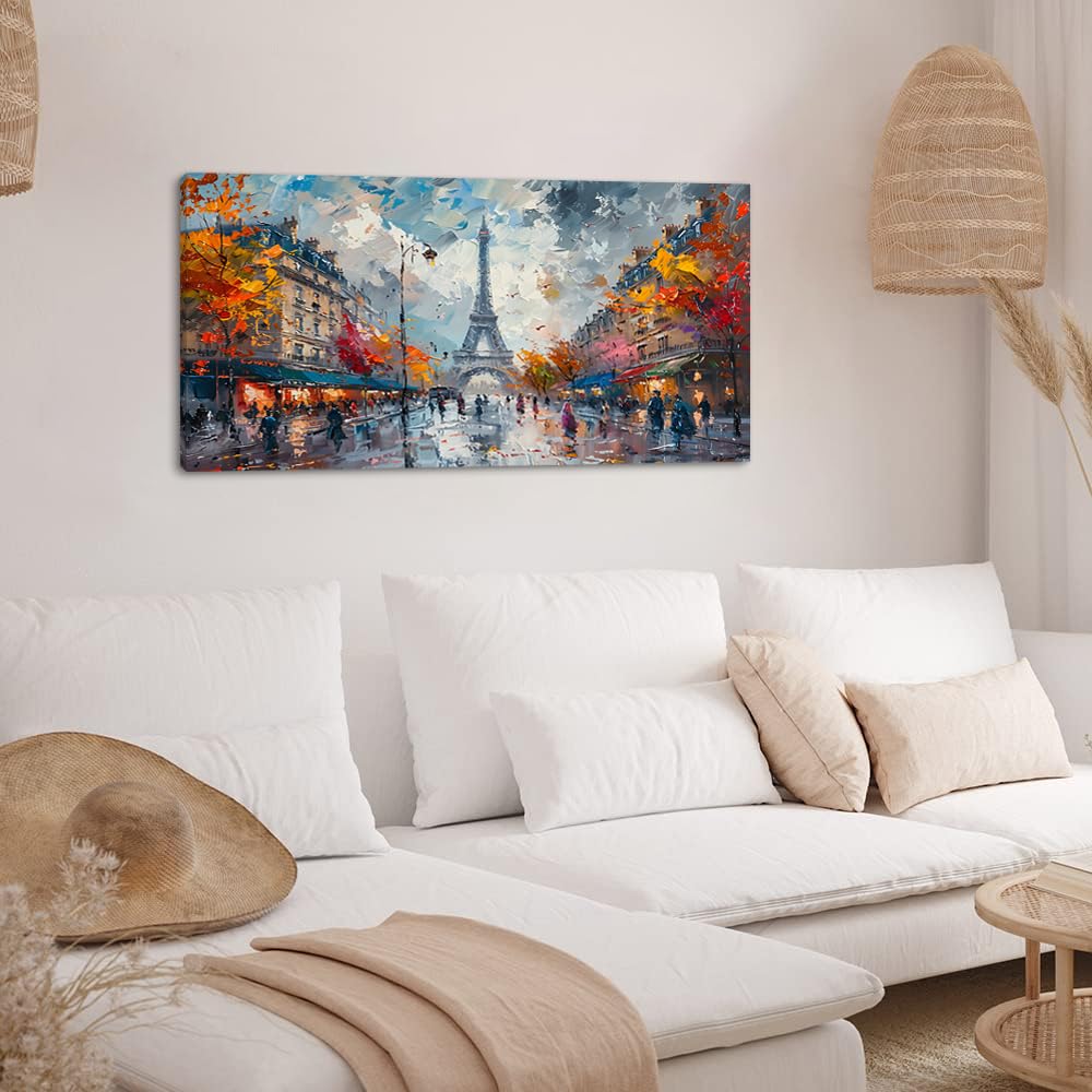 Eiffel Tower in Paris French Landscape Street View Wall Decor Artwork (20x40 Inches)