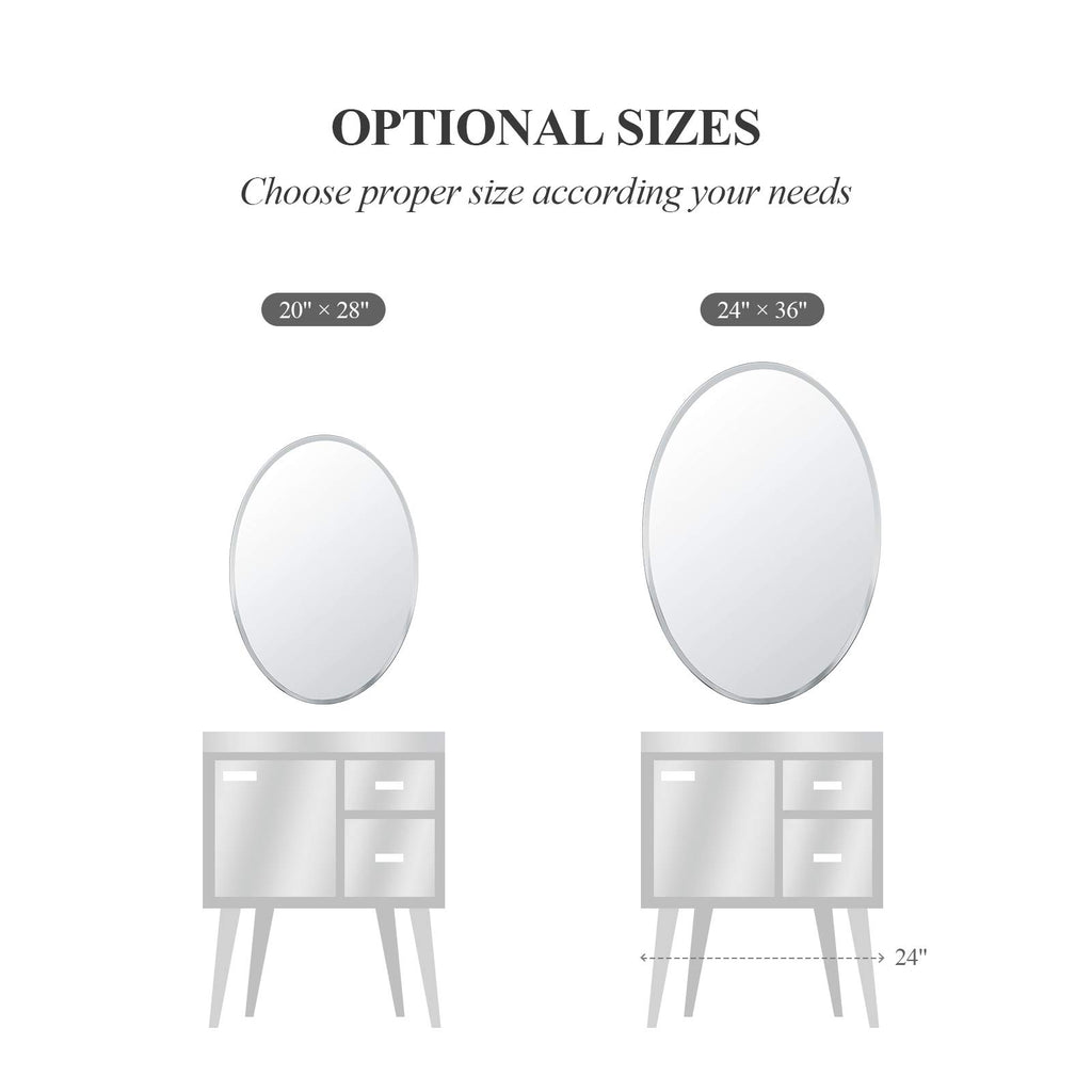 20" x 28"Frameless Oval Mirror, Decorative Beveled Edge Bathroom Mirror for Wall, Washroom, Living Room and More