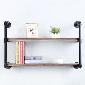Industrial Pipe Shelves With Wood Planks, Rustic Pipe Shelving Wall Shelf