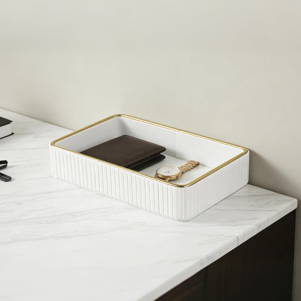 PU Leather Valet Tray,Desk Organizer Tray Nightstand Organizer Trinket Dish Storage Key Bowl Decorative Trays