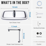 All Metal 16 Inch Rain Shower Head with Adjustable Extension Arm