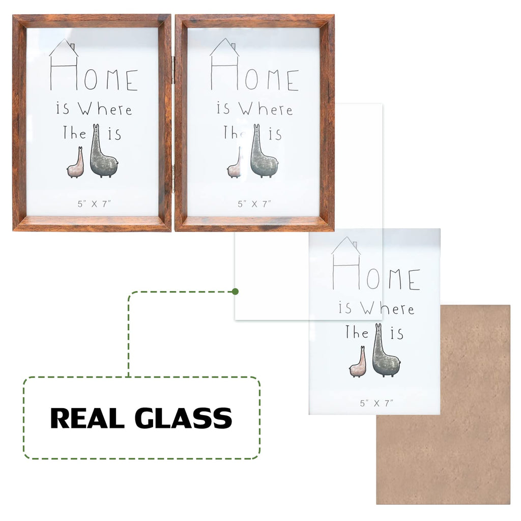 5x7 Double Picture Frame Rustic Brown Wooden Photo Frame