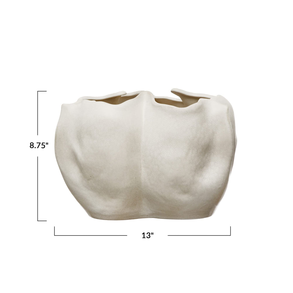 Decorative Organically Shaped Stoneware Planter, Matte Cream
