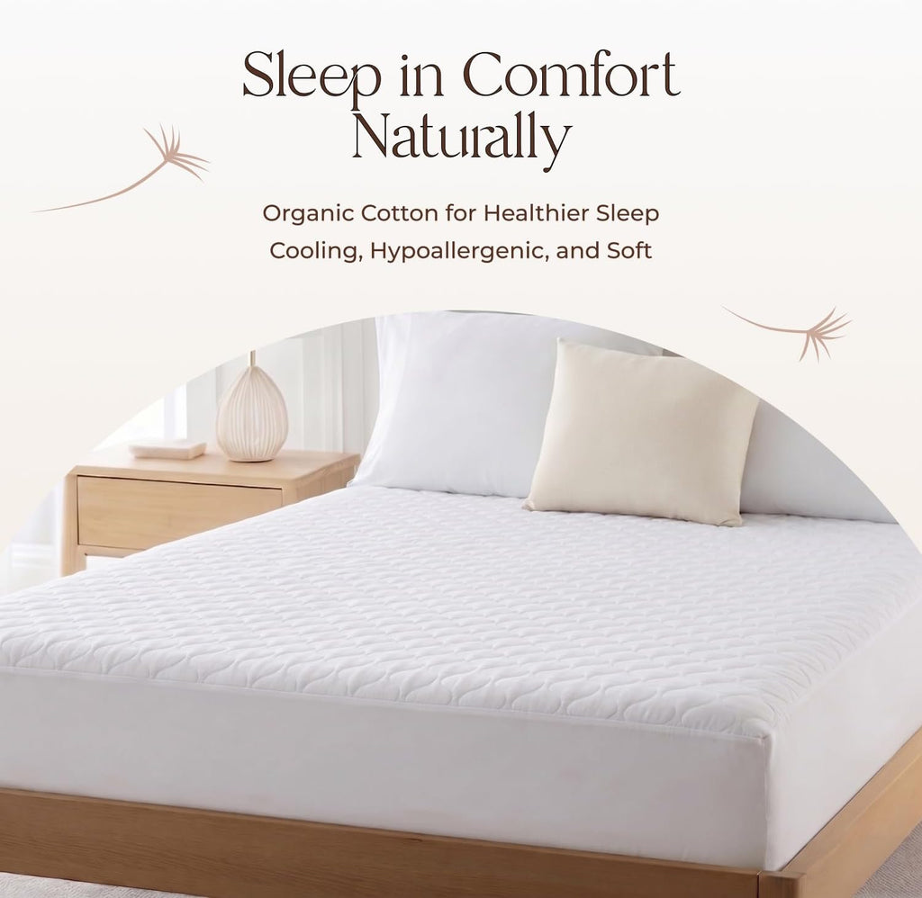 100% Cotton Organic Mattress Pad - Breathable & Cooling Mattress Protector King Size - Premium 300GSM Quilted and