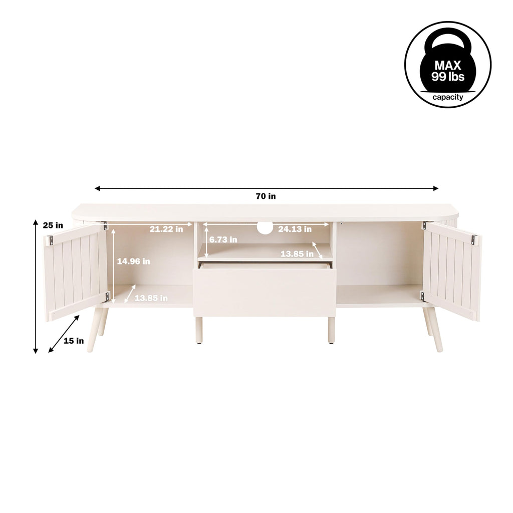 Damien 70" Curved Fluted TV Stand for TVs Up to 75", Off-White