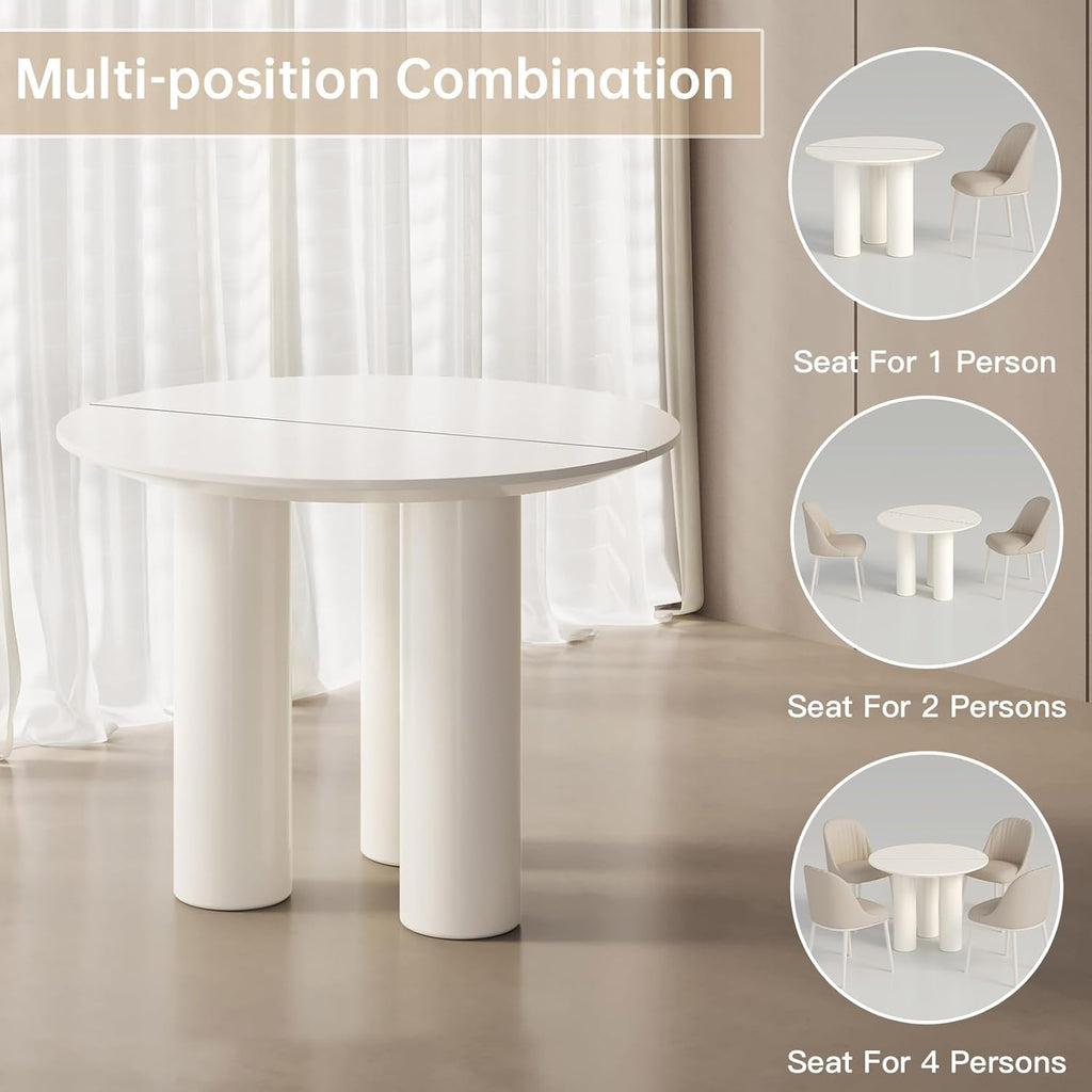 39" Round Dining Table for 4 Cream White Kichen Table with 3 Legs Modern Round Table 4 Seats Dining Room Table for