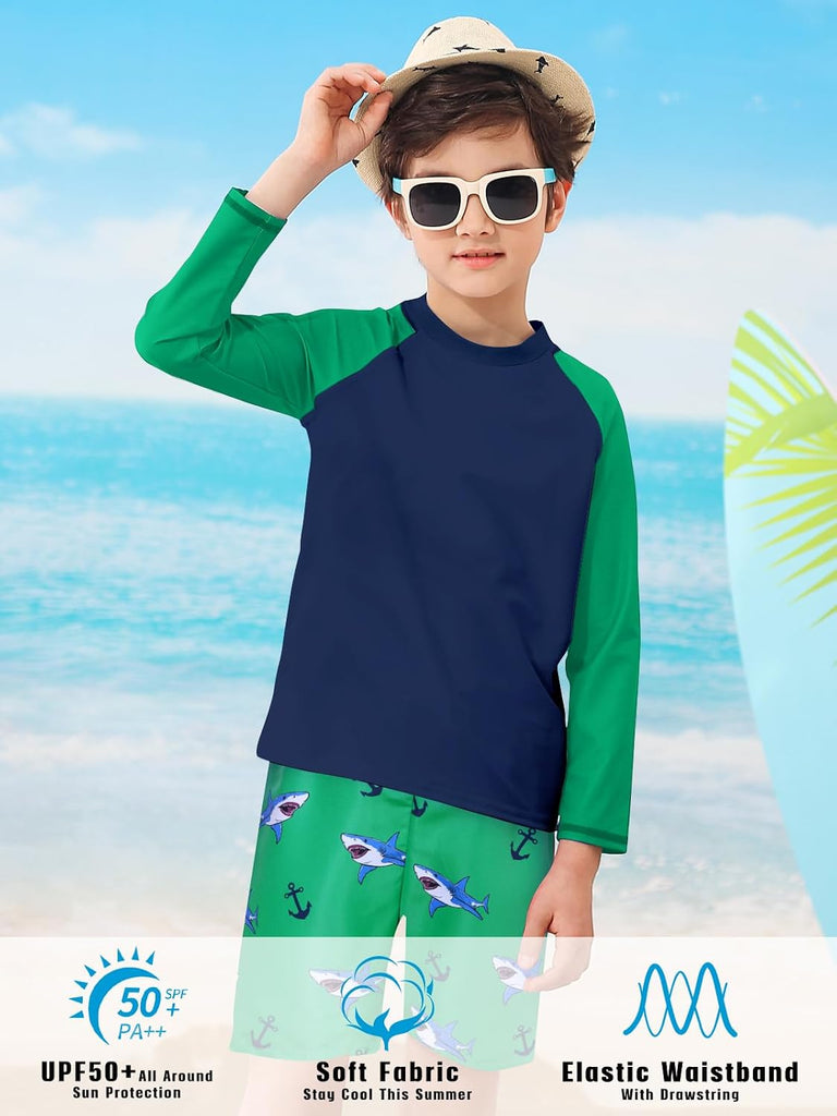 Boys Long Sleeve Rash Guard Swimsuit Pieces Bathing Suits Set
