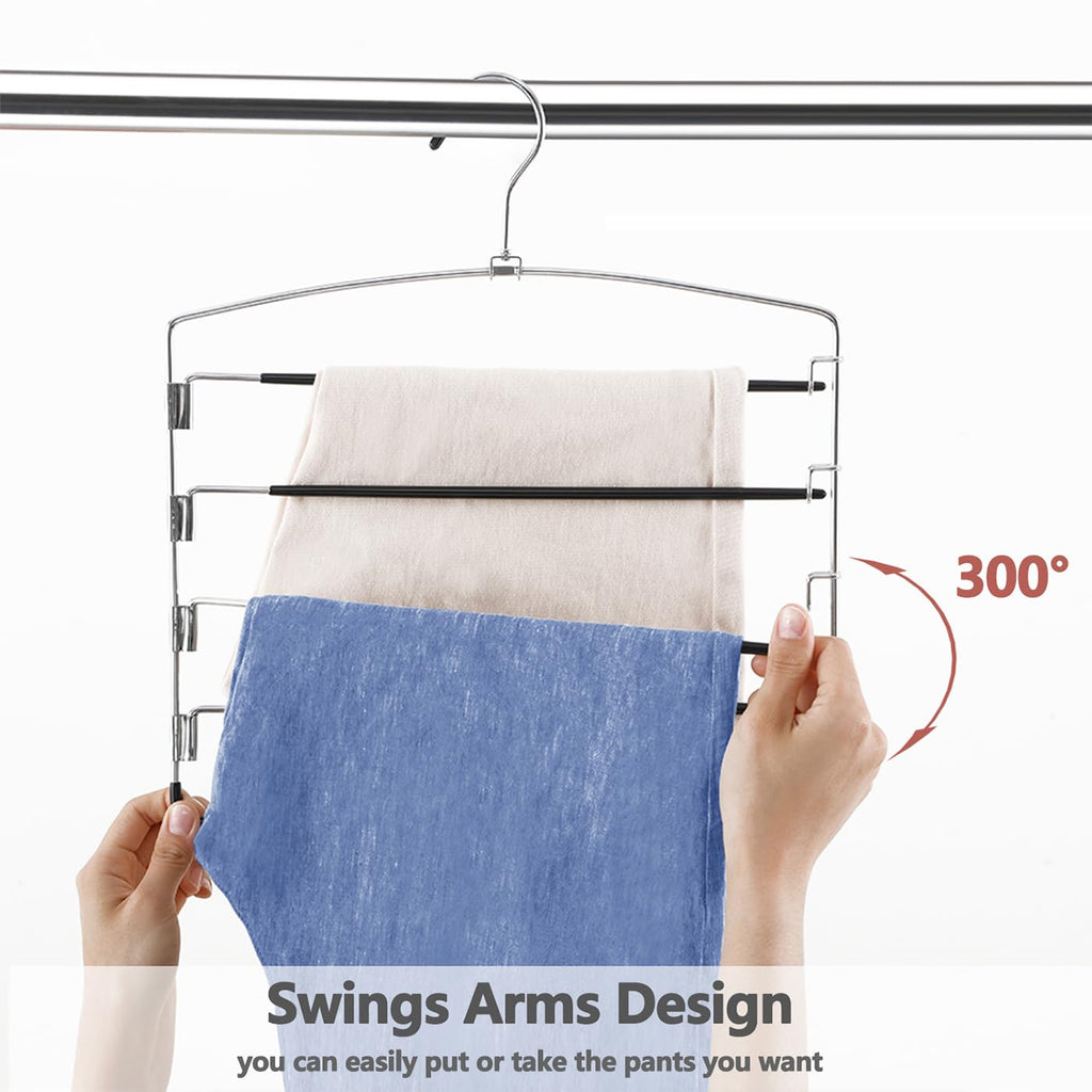 Pants Hangers Non Slip 3 Pack Space Saving Hangers Multi-Layer Swing Arm Pants Hanger Stainless Steel Space Saver