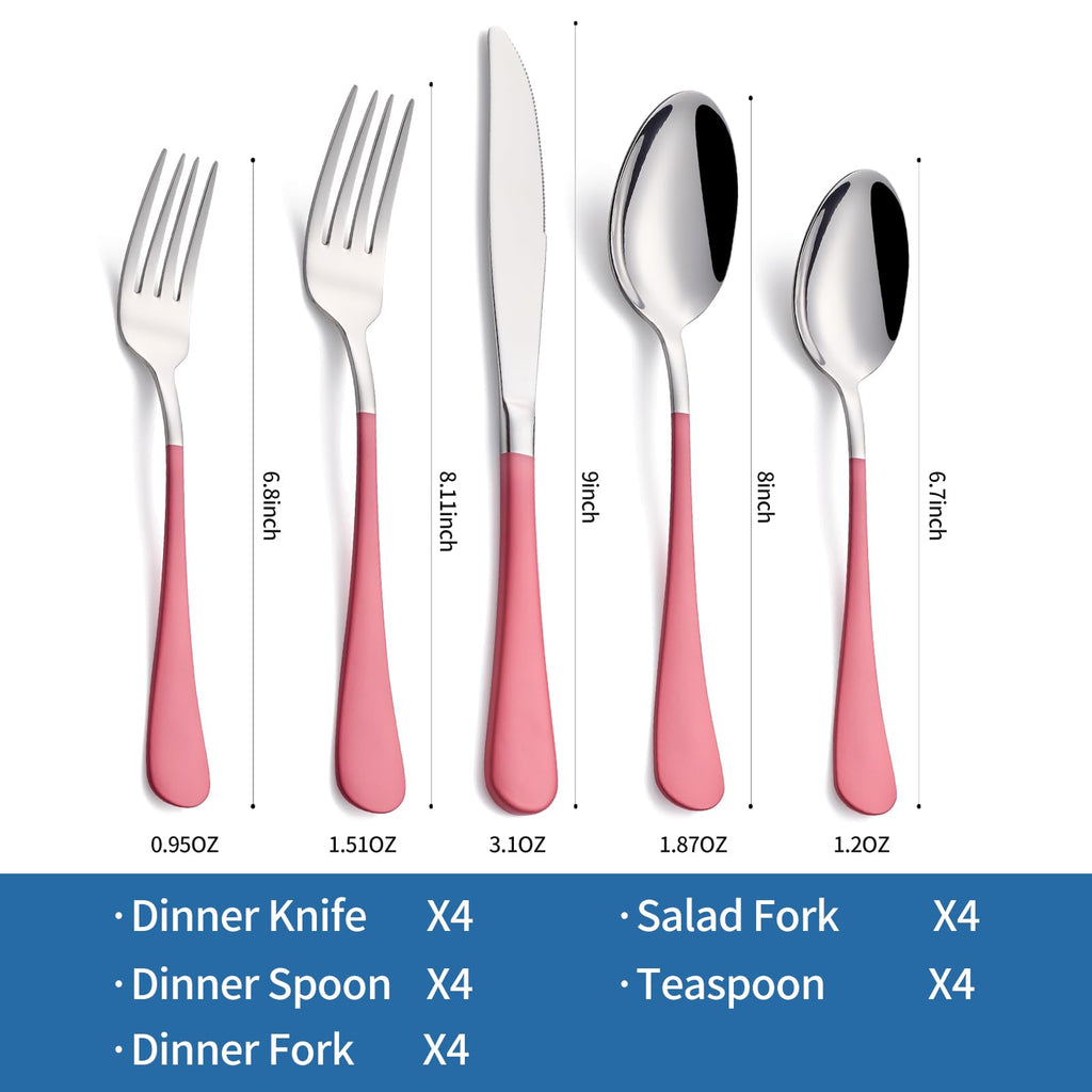 20-Piece pink Silverware Set, 18/0 Stainless Steel pink Handle Flatware Set, Service for 4, Modern Cutlery Set