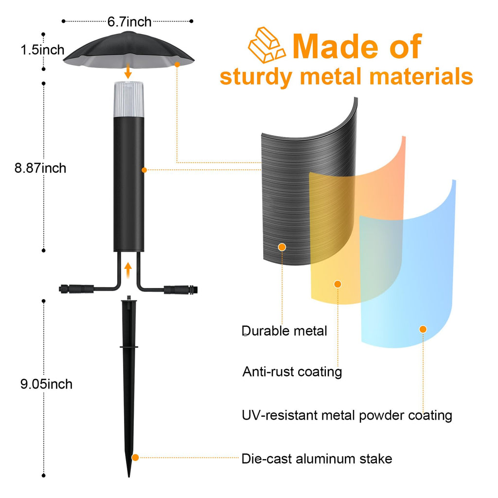 8 Pack Low Voltage Landscape Lighting Kit, 3W Metal Pathway Lights
