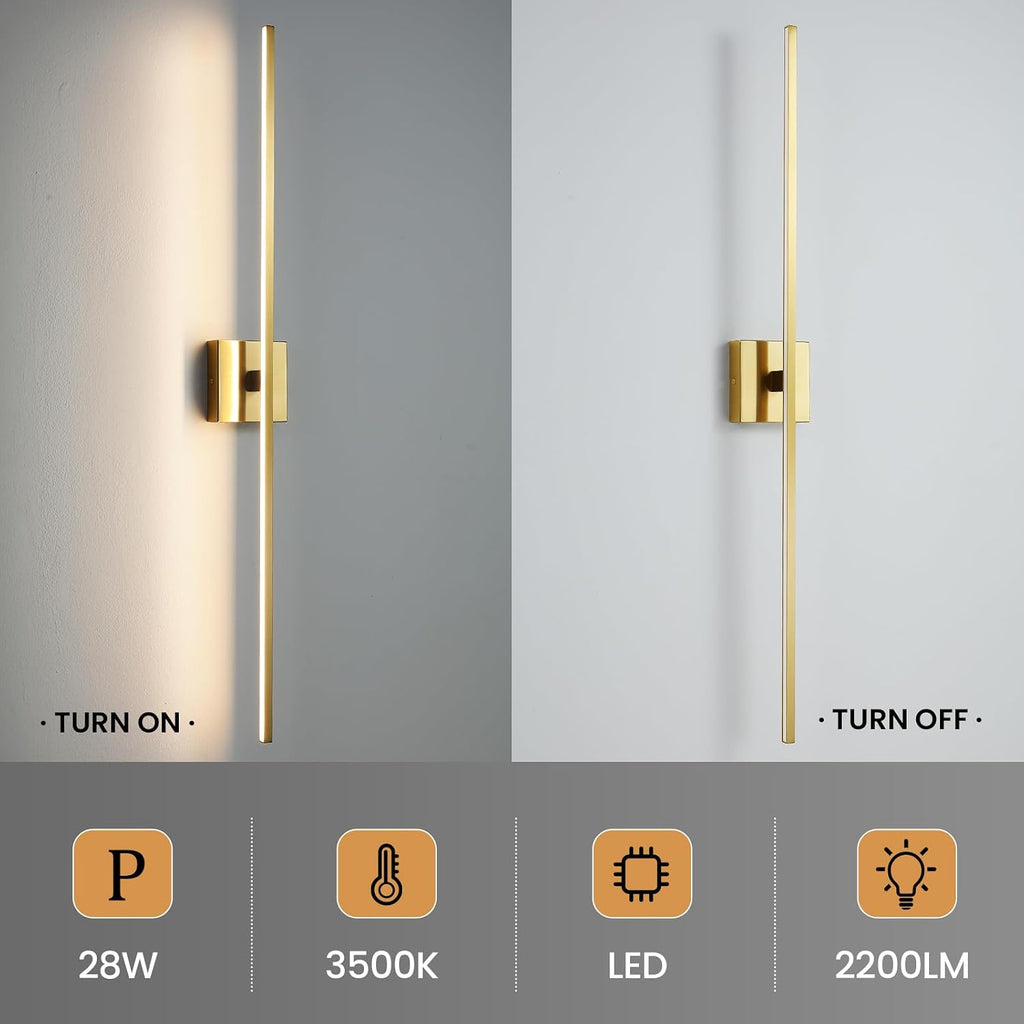 Gold Bathroom Light Fixtures Over Mirror - 39 Inch Dimming Bathroom Vanity Light 28W 3500K LED Vanity Light Bar