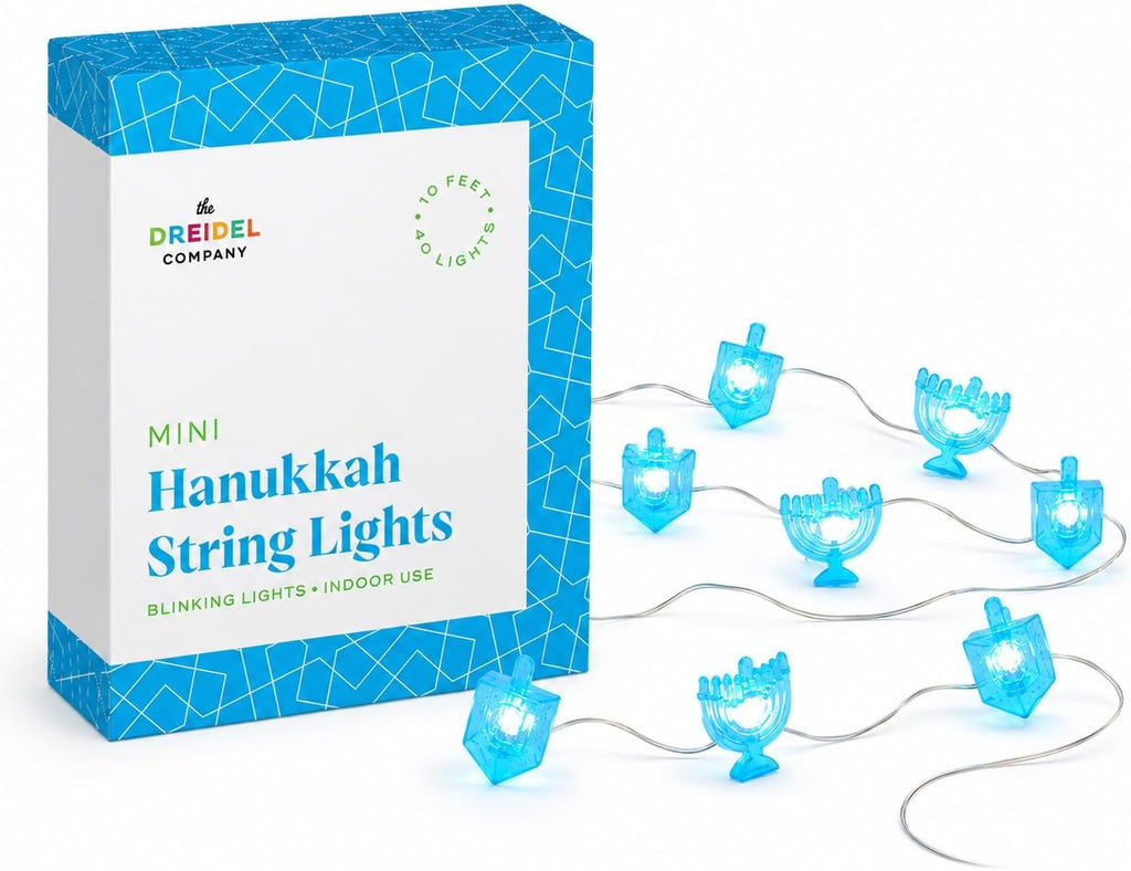 Hanukkah LED String of Lights and Dreidel Designs 10 Feet with 40 Lights (Single) - Set of 40