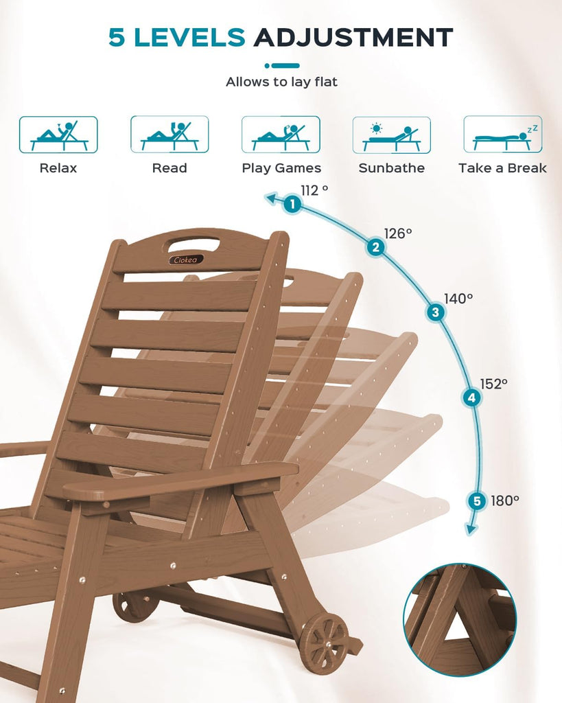 Oversized Outdoor Chaise Lounge Chair, HDPE Patio Chair with Wheels | Oversized outdoor HDPE chaise lounge with