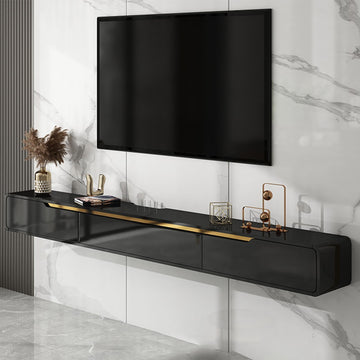 Solid Wood Floating TV Stand, with 2 Drawers Floating tv Cabinet, Floating tv Unit wall Mounted, Completely Assembled