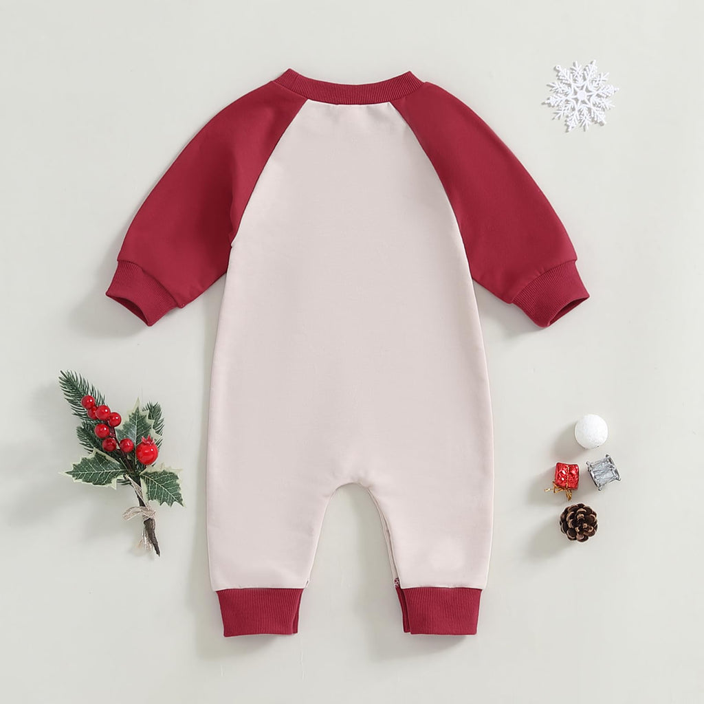 Baby Christmas Outfit Boy Girl Letter Print Romper Jumpsuit Long Sleeve Playsuit Newborn Fall Winter Clothes (Baby's