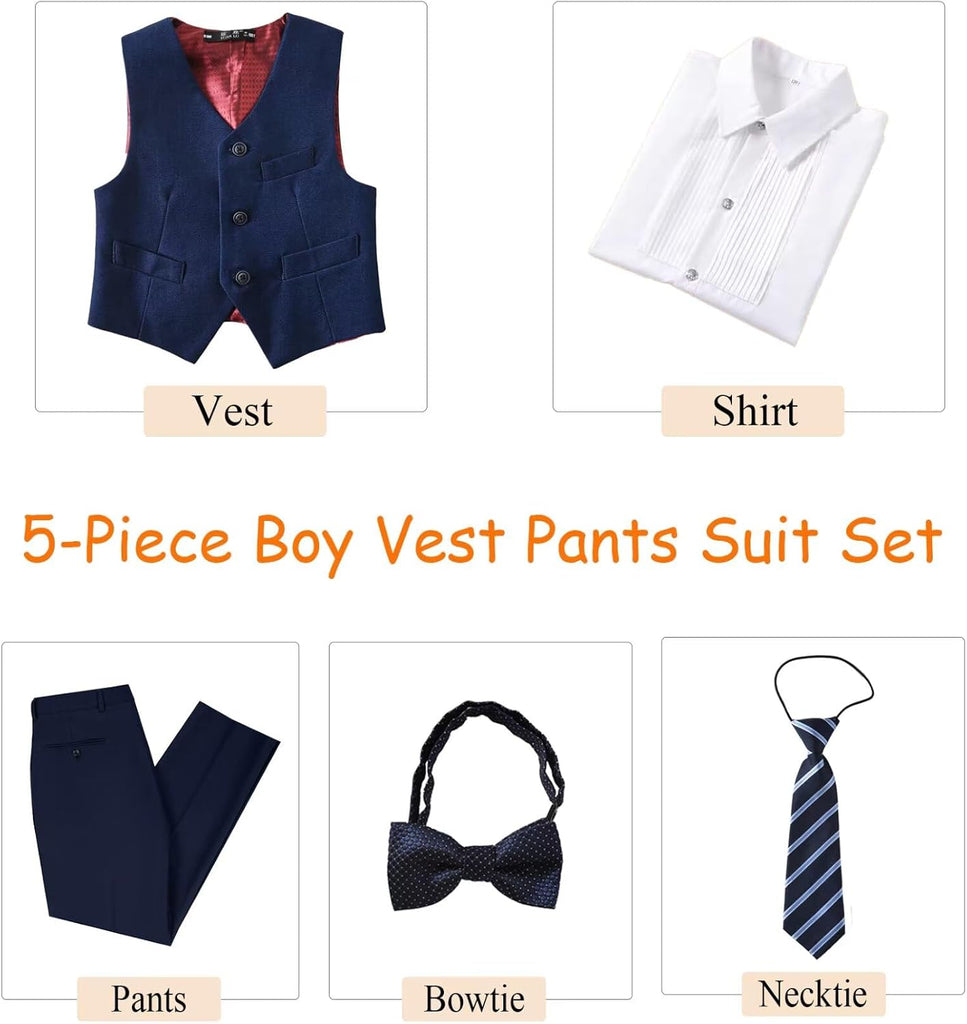 Boys' 5 Piece Formal Suit Kids Dress Tuxedo Vest Pants Suits for Boy 2
