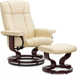 Modern Reclining Swivel Lounge Chair and Ottoman — White Faux Leather