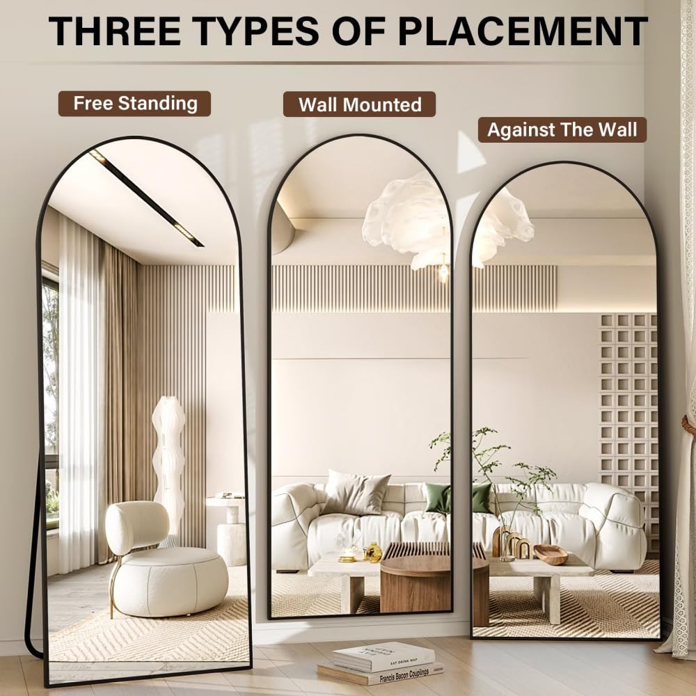 71" x 26" Arched Full Length Mirror, Black Frame Floor Standing Mirror, Full Body Dressing Mirror, Closet & Home