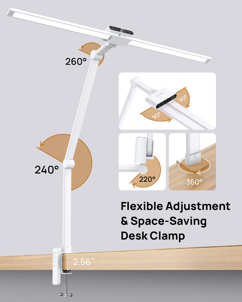LED Desk Lamp with Clamp, 29.55'' Tall Desk Light with Remote, White