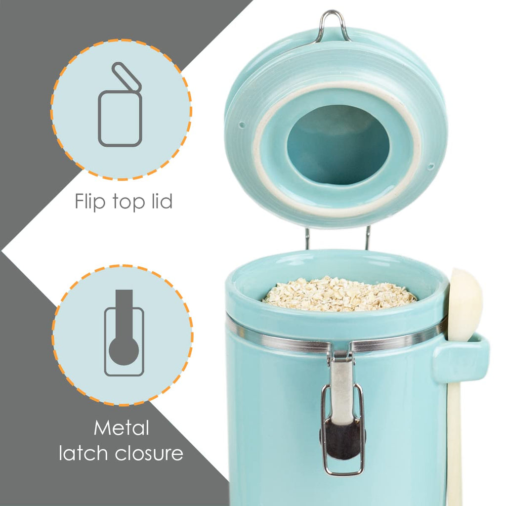 Canister Sets For The Kitchen (4 Piece) Turquoise, High Gloss Ceramic | By | Decorative Set | With Wooden Spoons