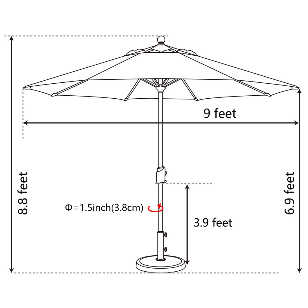 USA 10-Year-Non-Fading 9Ft Market Patio Umbrella, UPF 50+ UV Protection Performance Sun Umbrella, Heavy Duty