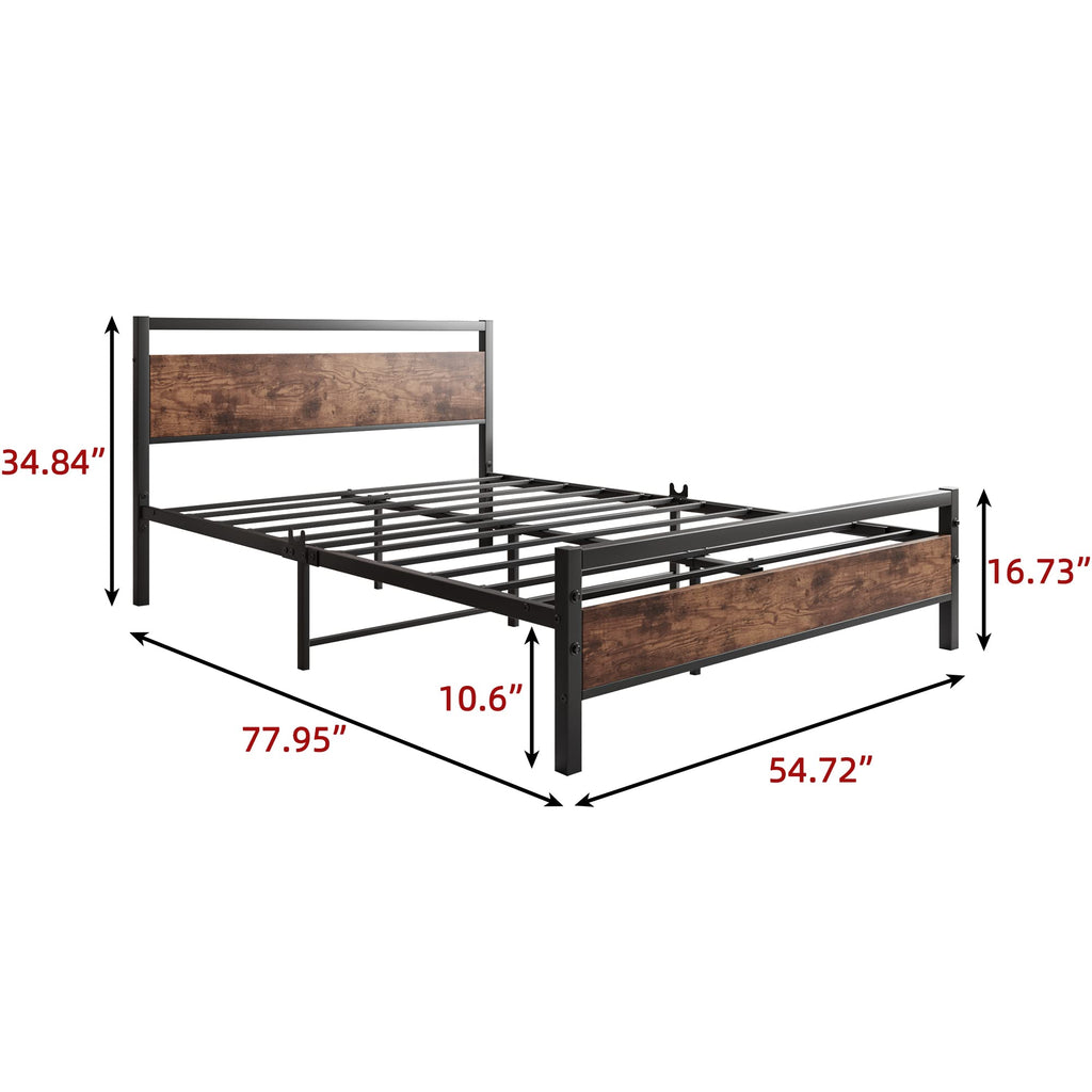 Bed Frame with Headboard, Wood Bed Frame Rustic Brown