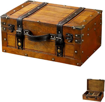 Wooden Storage Box Distressed Treasure Chest Box with Finger Lift Latches Stackable Small Vintage Storage Box