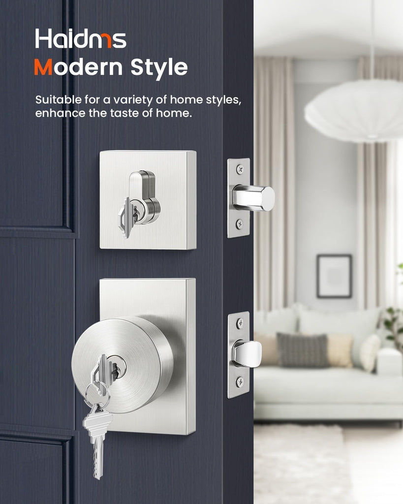Keyed Alike Brushed Nickel Exterior Door Knob with Deadbolt, 1 Pack