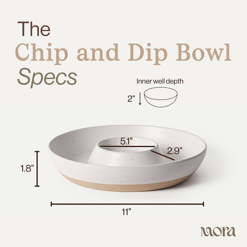 Ceramic Chips and Dip Serving Tray: Large Divided Party Bowl Set for Chips & Salsa, Veggies & Dip, Fruit, Snacks