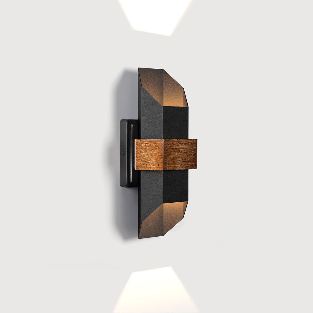 2 Pack LED Up Down Outdoor Wall Lights, with Wood-Grain Metal Belt
