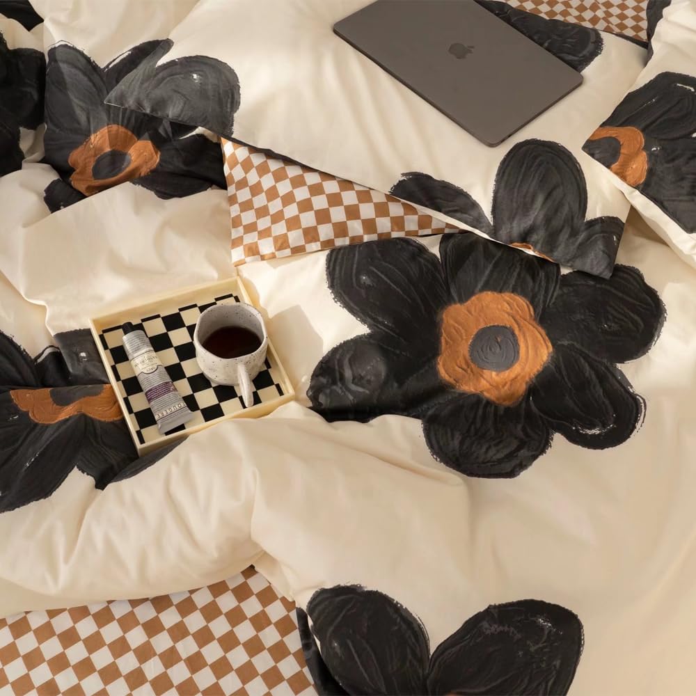 Black Sunflower Comforter Full Boho Floral Bedding Botanical Quilt