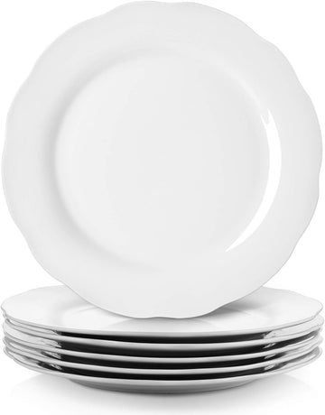 Ceramic Dinner Plates, 10.6 Inch Porcelain Scalloped Plates, Off-White Serving Dishes Set of 6 Kitchen, Microwave &
