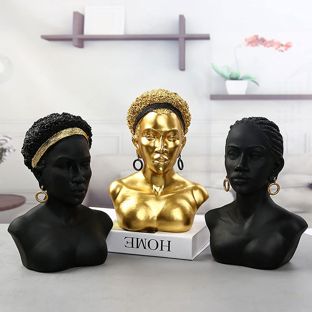 African Art Black Bust Sculptures, Modern Decor African American Bust Statue, Creative Resin African Woman Black