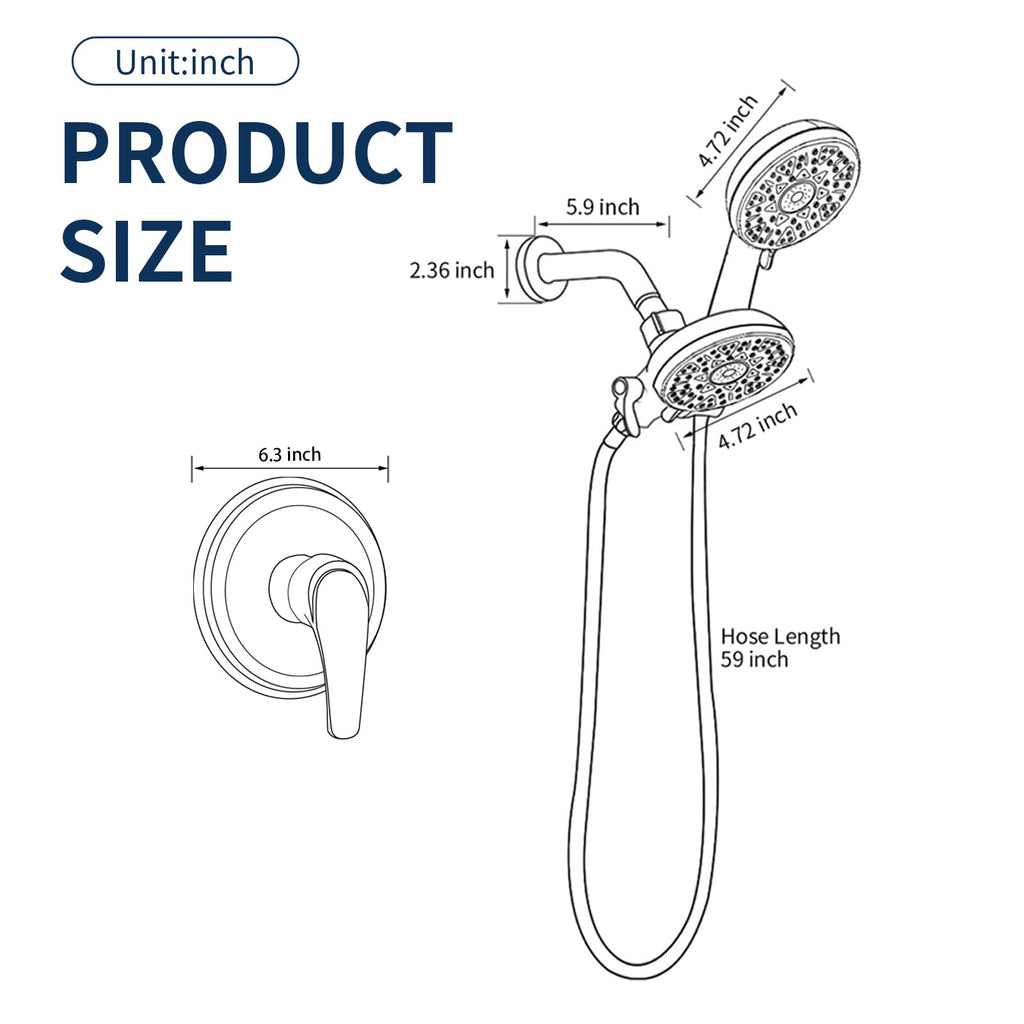 Shower Faucet Set Complete Shower Kit Dual Shower Head and Handheld 2 in 1 Combo Set Shower System Shower Trim Kit