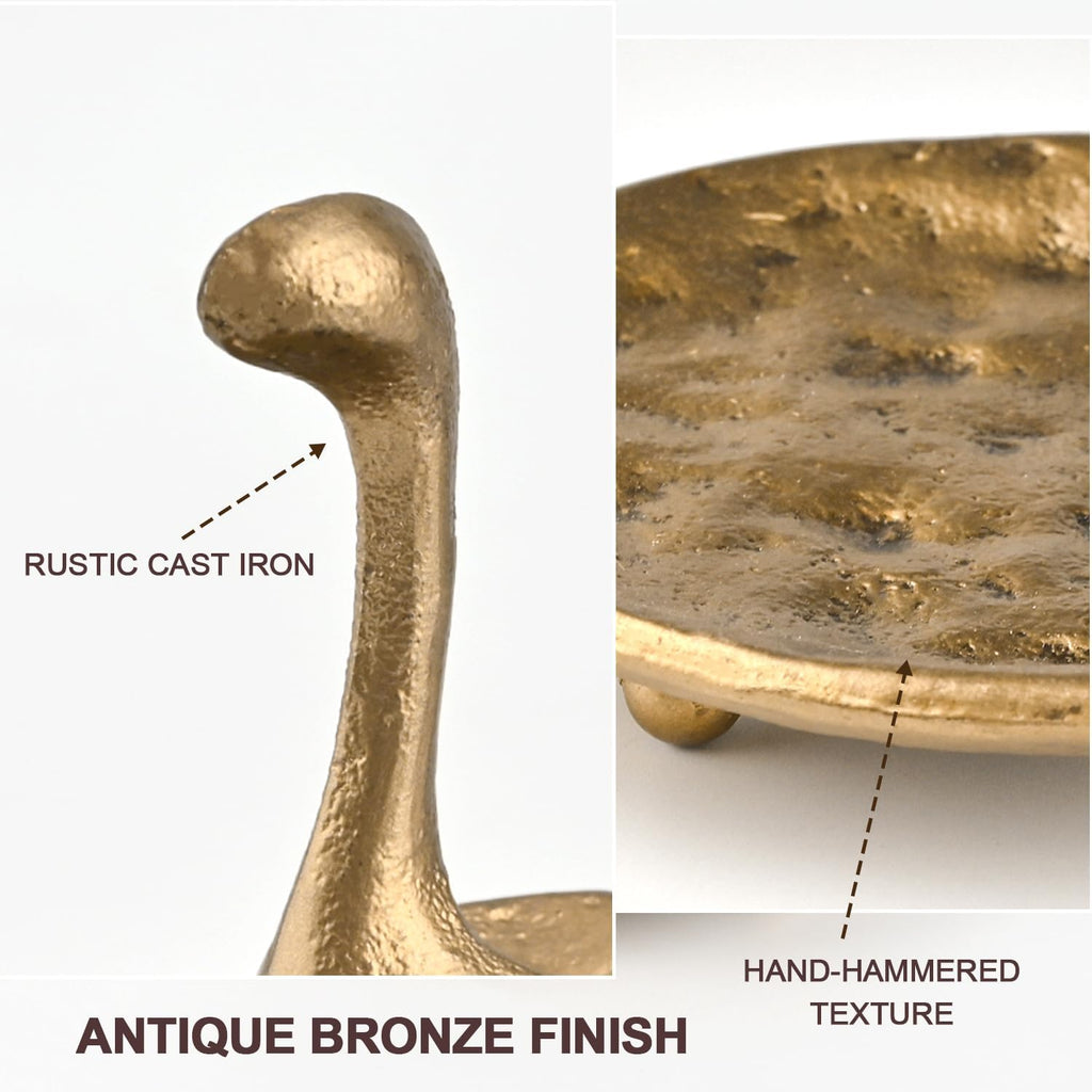 Dinosaur Jewelry Dish, Vintage Brass Cast Iron Trinket Tray