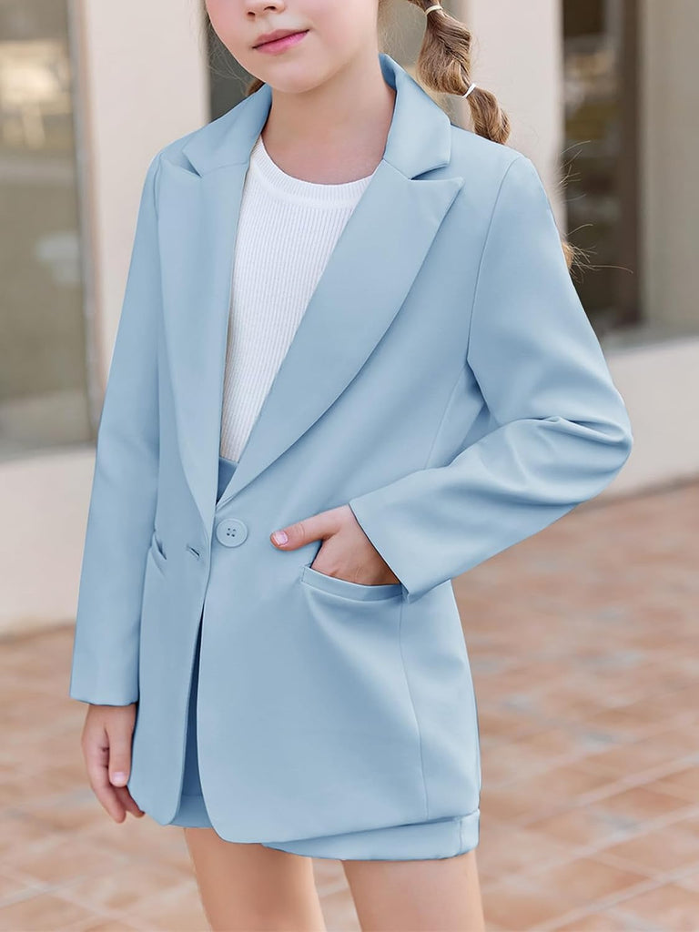 Girls Blazer Lapel Long Sleeve Blazer and Pants Set