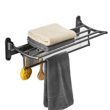Towel Racks with Foldable Towel Bar Hooks Wall Mount Oil Rubbed Bronze