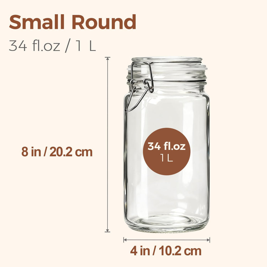 Glass Pantry Jars with Airtight Lids 34 oz 3 Pack Coffee Canisters